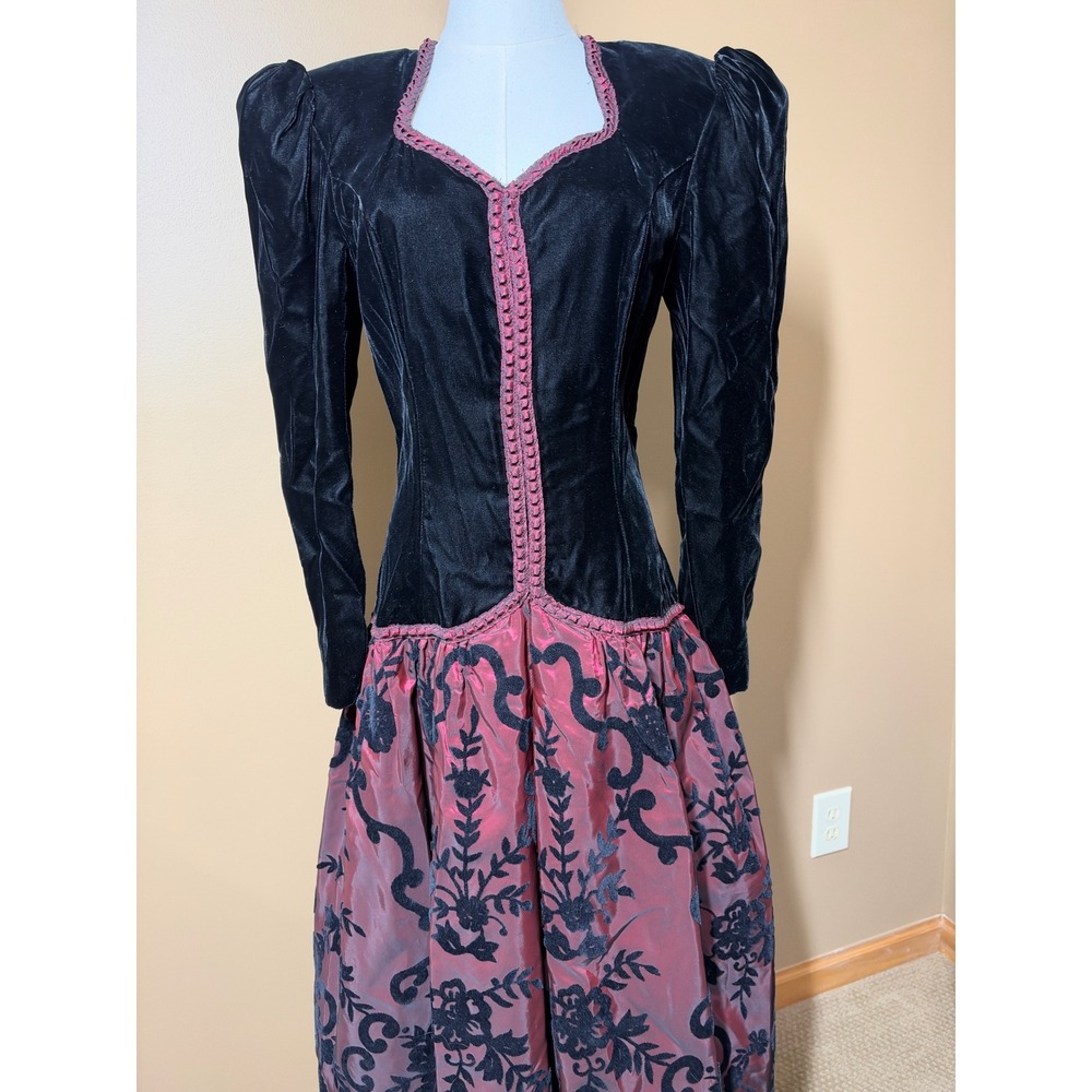 Vintage 80s Scott McClintock Velvet Dress Women 8 Pink Flocked Goth Prom USA - Picture 2 of 12